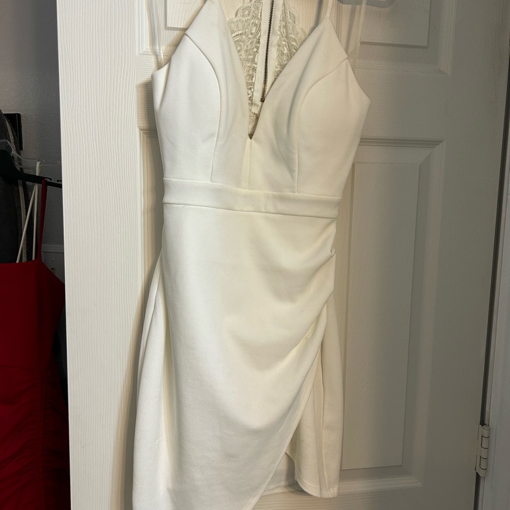 Elegant White Lace-Trimmed Dress